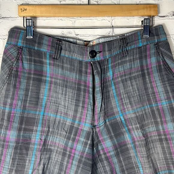 OP Ocean Pacific Gray Plaid Utility Shorts  Mens Size 34 Bermuda Style  OM3852A - Picture 2 of 9